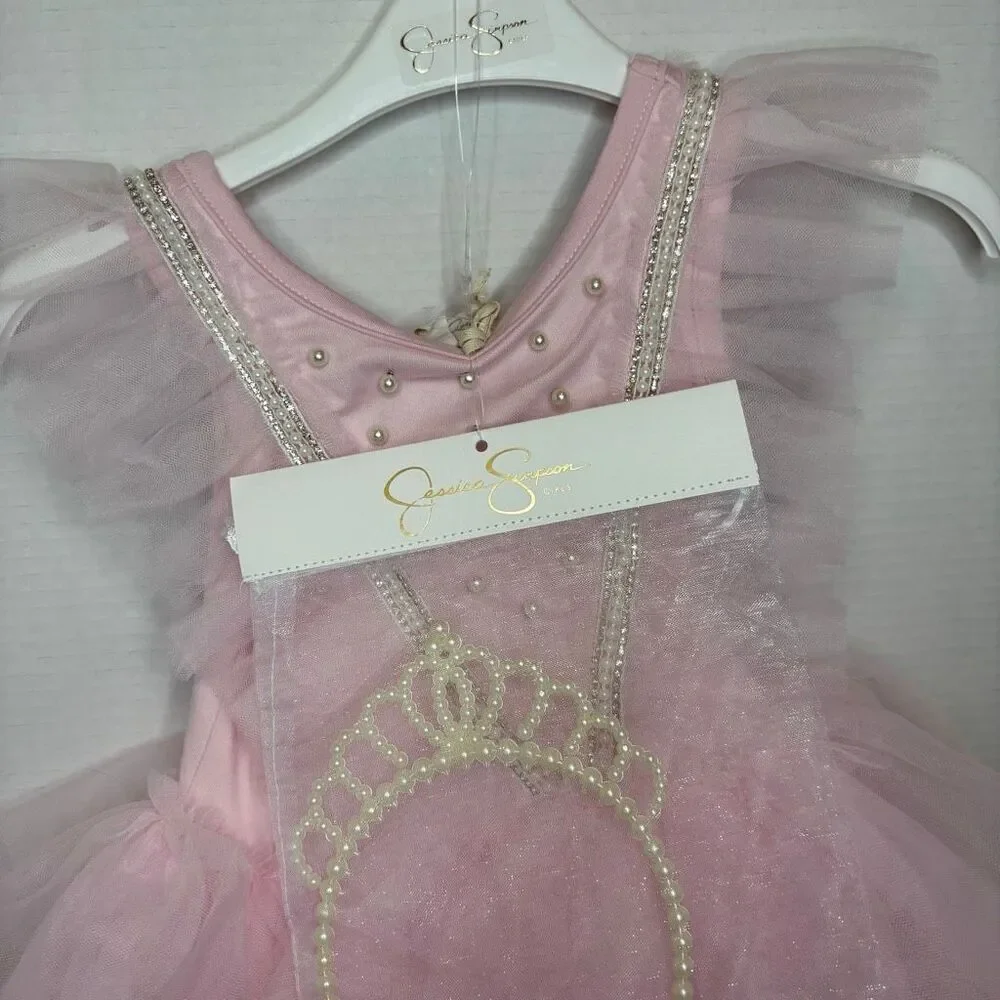 Jessica Simpson Pink Faux Pearl Rhinestone Tule Tutu Dress Up Dress Tiara 2T NWT